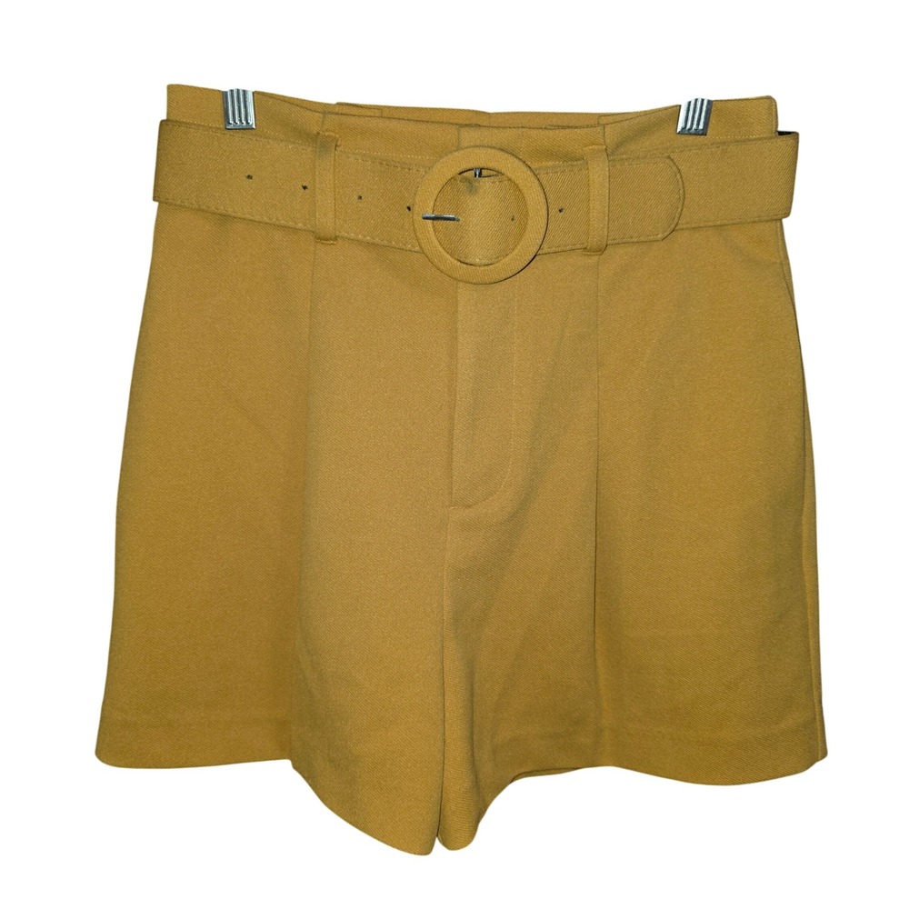 Endless Rose Mustard Yellow High Waisted Belted Tailored Shorts Buckle Small